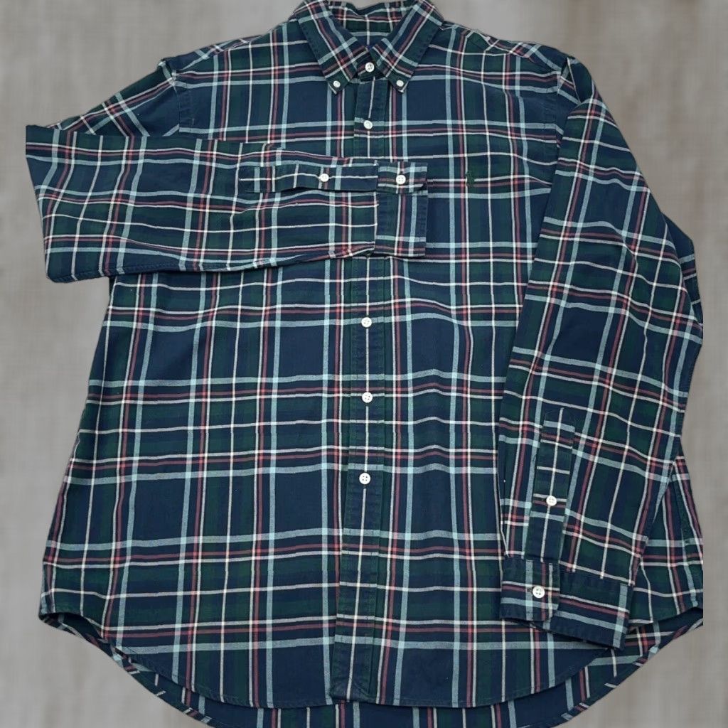 Ralph Lauren Ralph Lauren Shirt Men XL Blue Green Plaid OCBD Button-Up Oxford Cloth OCBD A15 Size US XL / EU 56 / 4 - 1 Thumbnail