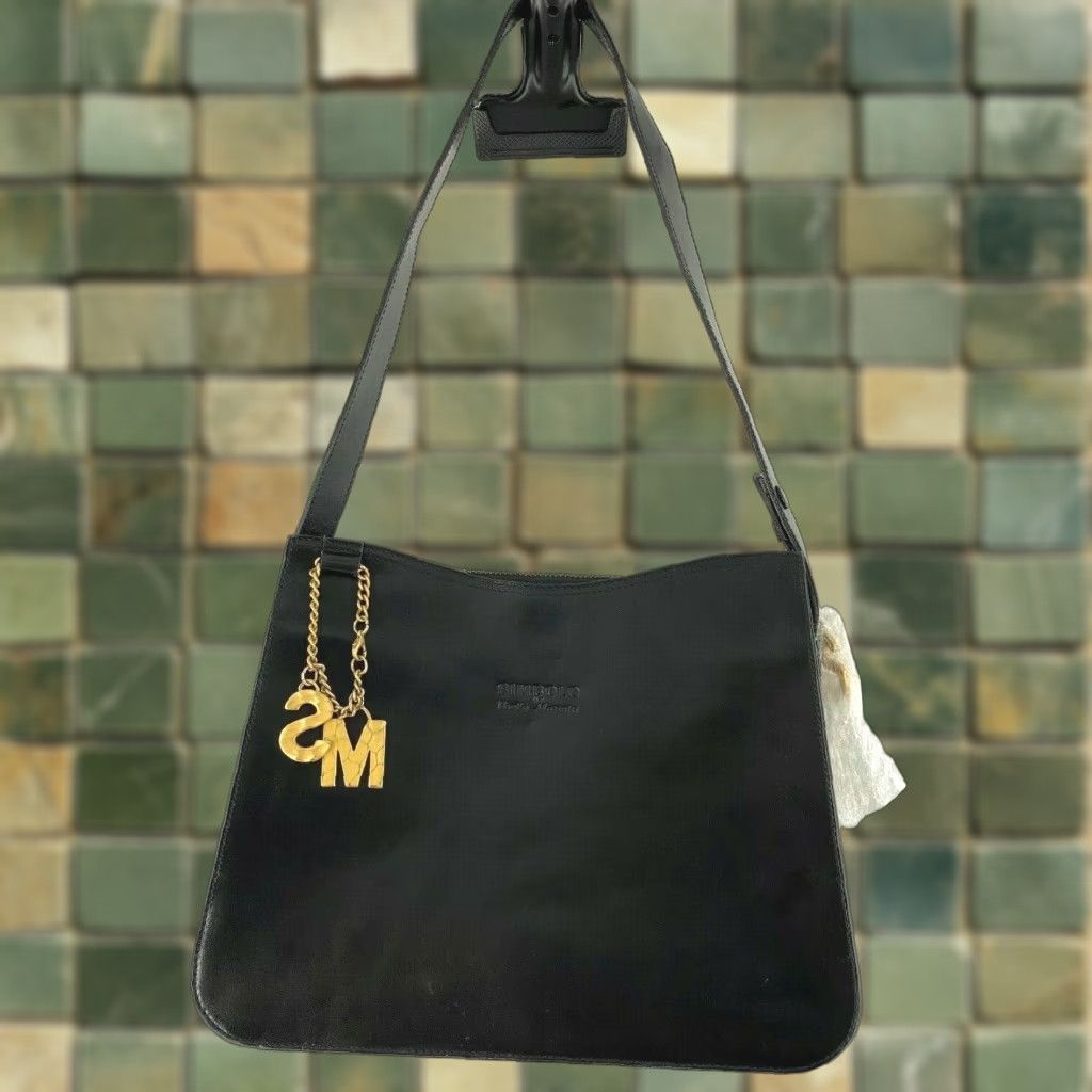 Vintage Paolo Mariotti Italian Leather Shoulder Bag With Gold Charm, Black, Medium, Women's