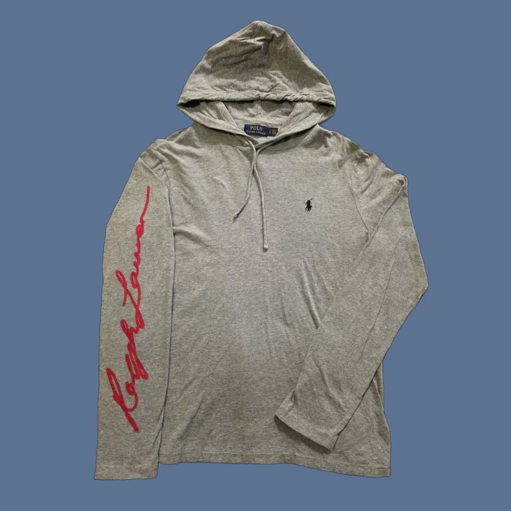 Polo Ralph Lauren VINTAGE Polo Ralph Lauren Logo Jersey Hoodie T Shirt Double Sided Lightweight Gray Small Size US S / EU 44-46 / 1 - 1 Thumbnail