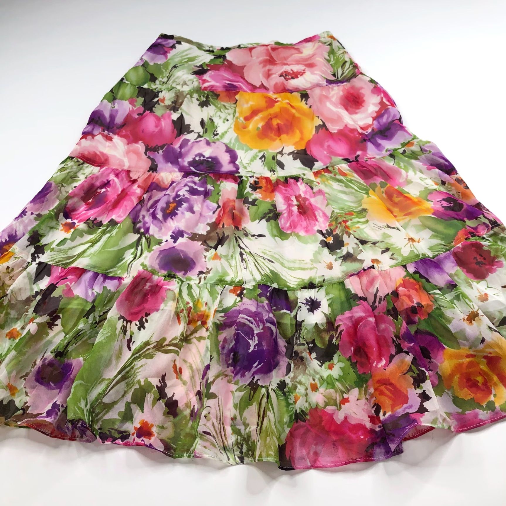 Jones New York Jones New York Collection Skirt 4 100% Silk Floral Midi Mint Multicolor Mini Style Womens Size 27" / US 4 / IT 40 - 7 Thumbnail
