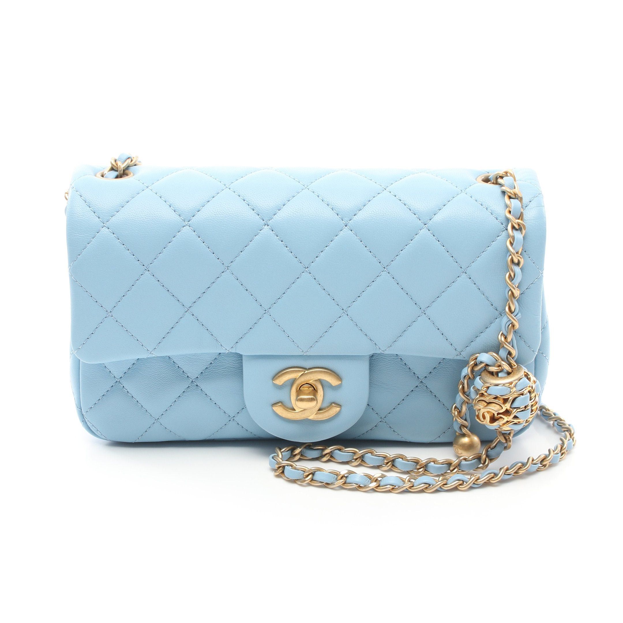 Chanel Chanel Mini Matelasse Chain Shoulder Bag Lambskin Light Blue Gold Hardware Size ONE SIZE - 1 Thumbnail
