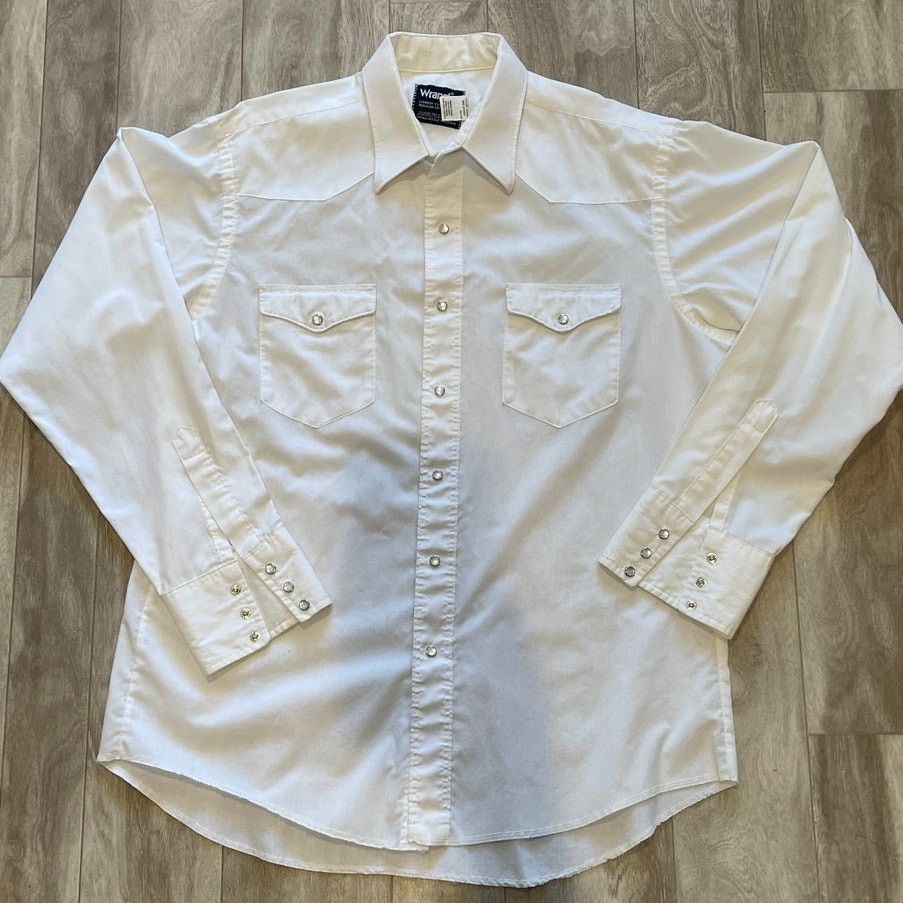 Wrangler VTG Wrangler Made in USA White Pearl Snap Shirt 16.5 x 35 Size US M / EU 48-50 / 2 - 2 Thumbnail