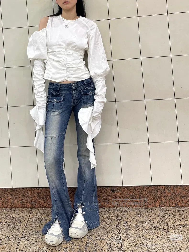 Loewe Loewe White pleated bubble sleeve shirt top off shoulder f Size XXS / US 00 / IT 34 - 7 Thumbnail
