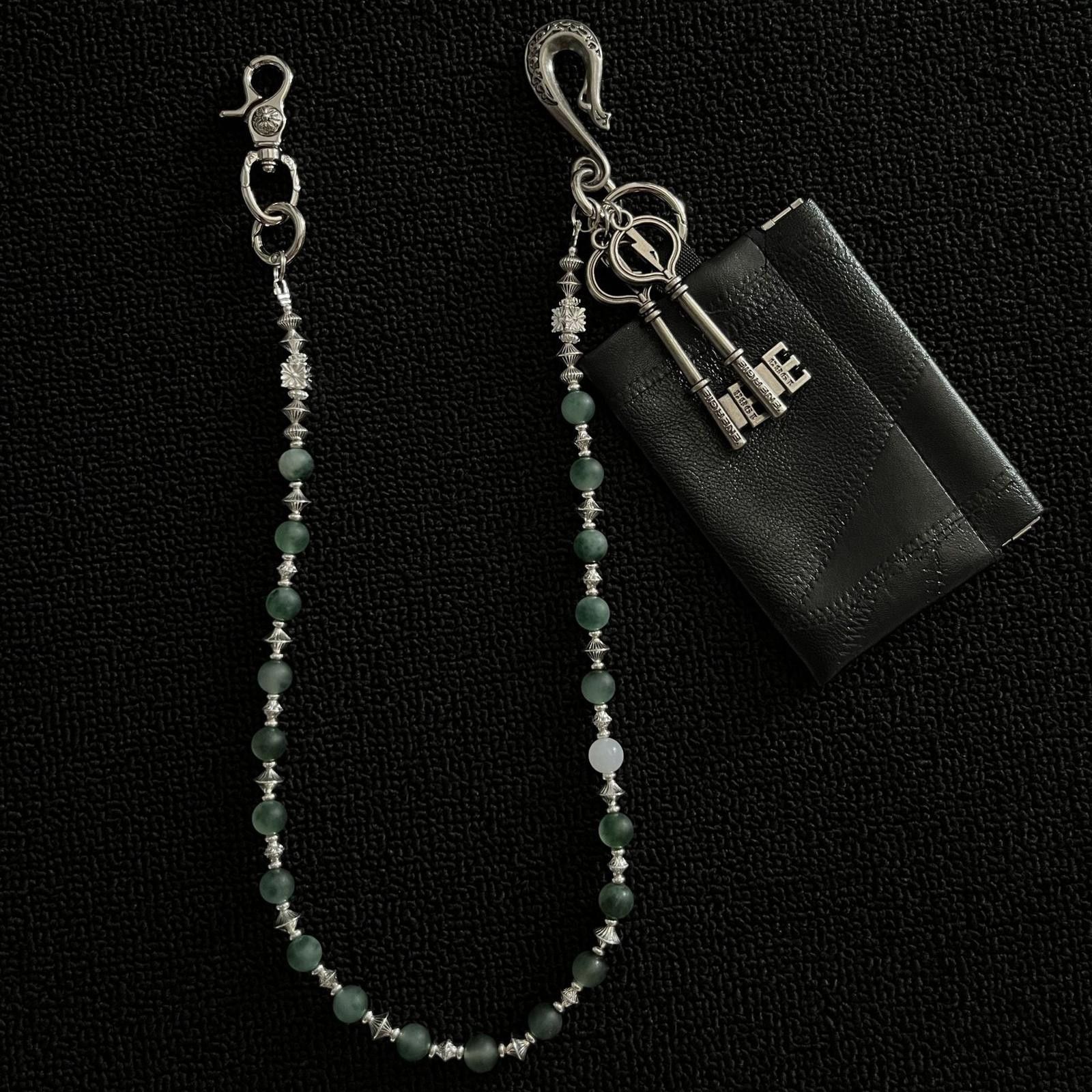 Jewelry Black Leather Wallet with Beaded Chain and Key Charm Size ONE SIZE - 4 Thumbnail