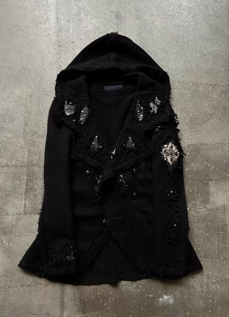 Other Kohshin Satoh 80s Studded Patchwork Lapel Knit Cardigan Size US XS / EU 42 / 0 - 2 Thumbnail