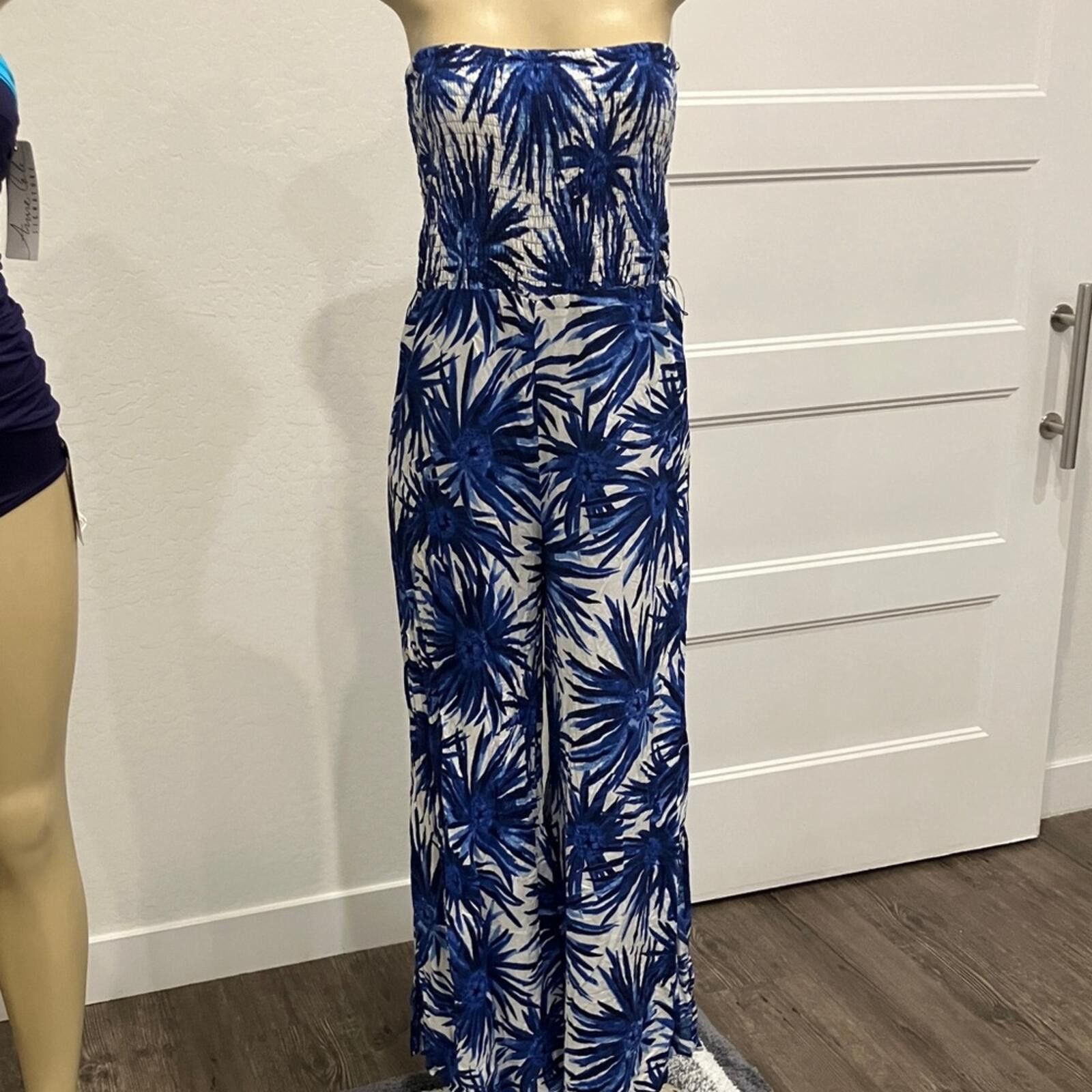 Other 1. State Blue and White Strapless Tropical Jumpsuit Size 36" / US 14 / IT 50 - 1 Thumbnail