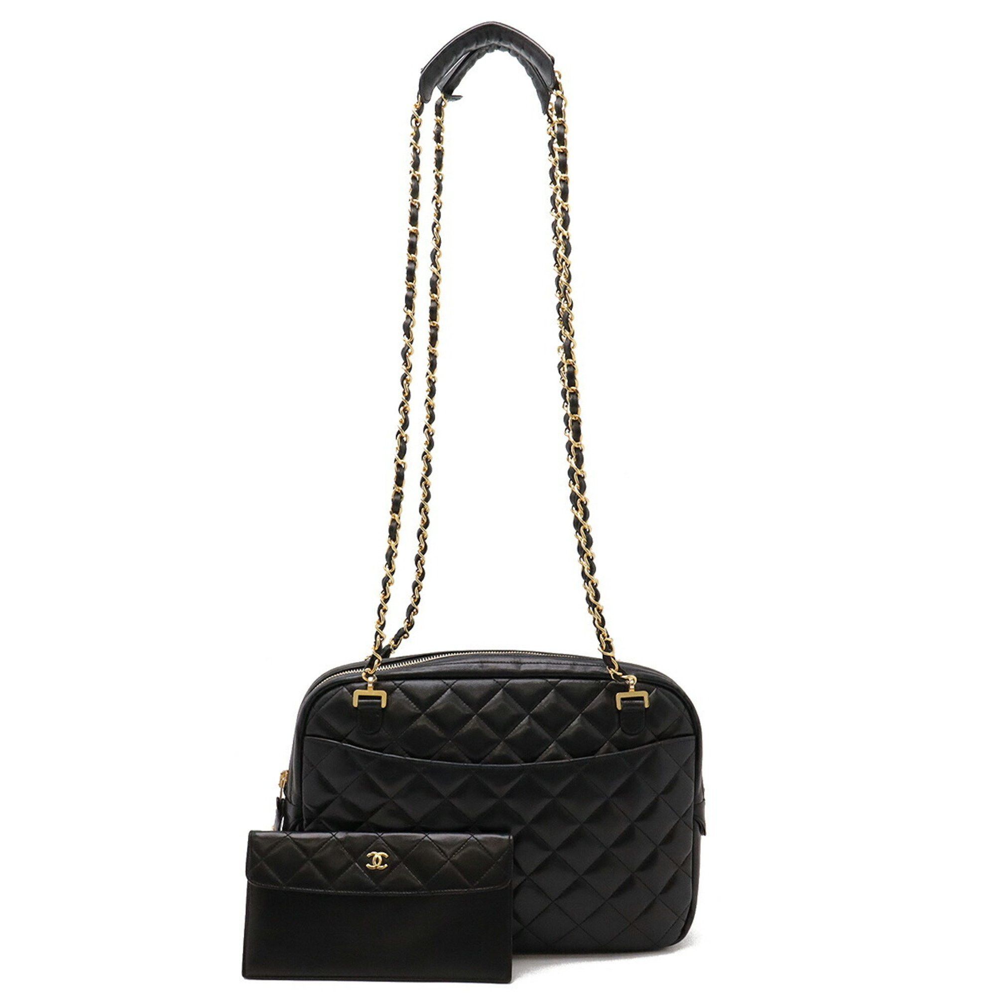 Chanel Matelasse Chain Shoulder Bag Tote Lambskin Leather Black, Women's