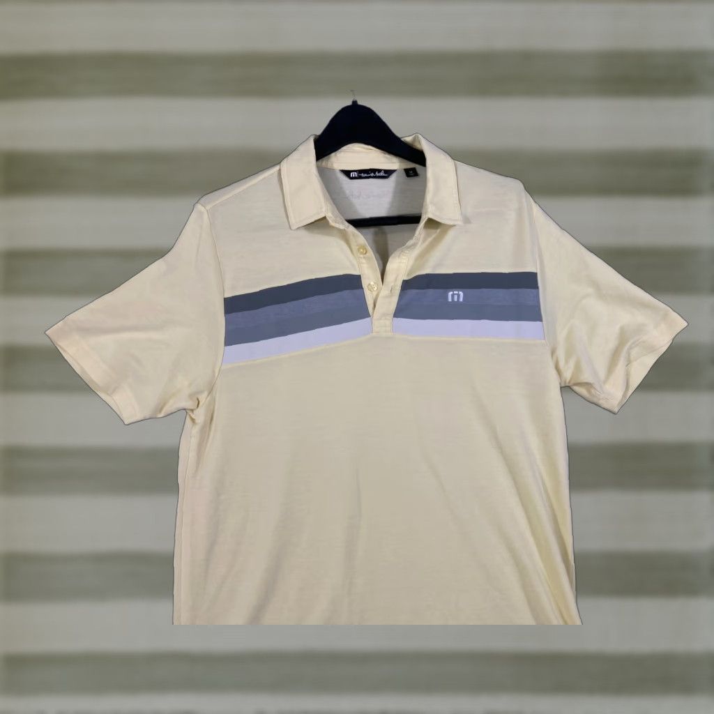 TravisMathew Travis Mathew Polo Shirt Mens M Yellow Striped Stretch Comfort Golf Performance Shirt Polo Short Sleeve Mens M Yellow Striped Size US M / EU 48-50 / 2 - 1 Thumbnail