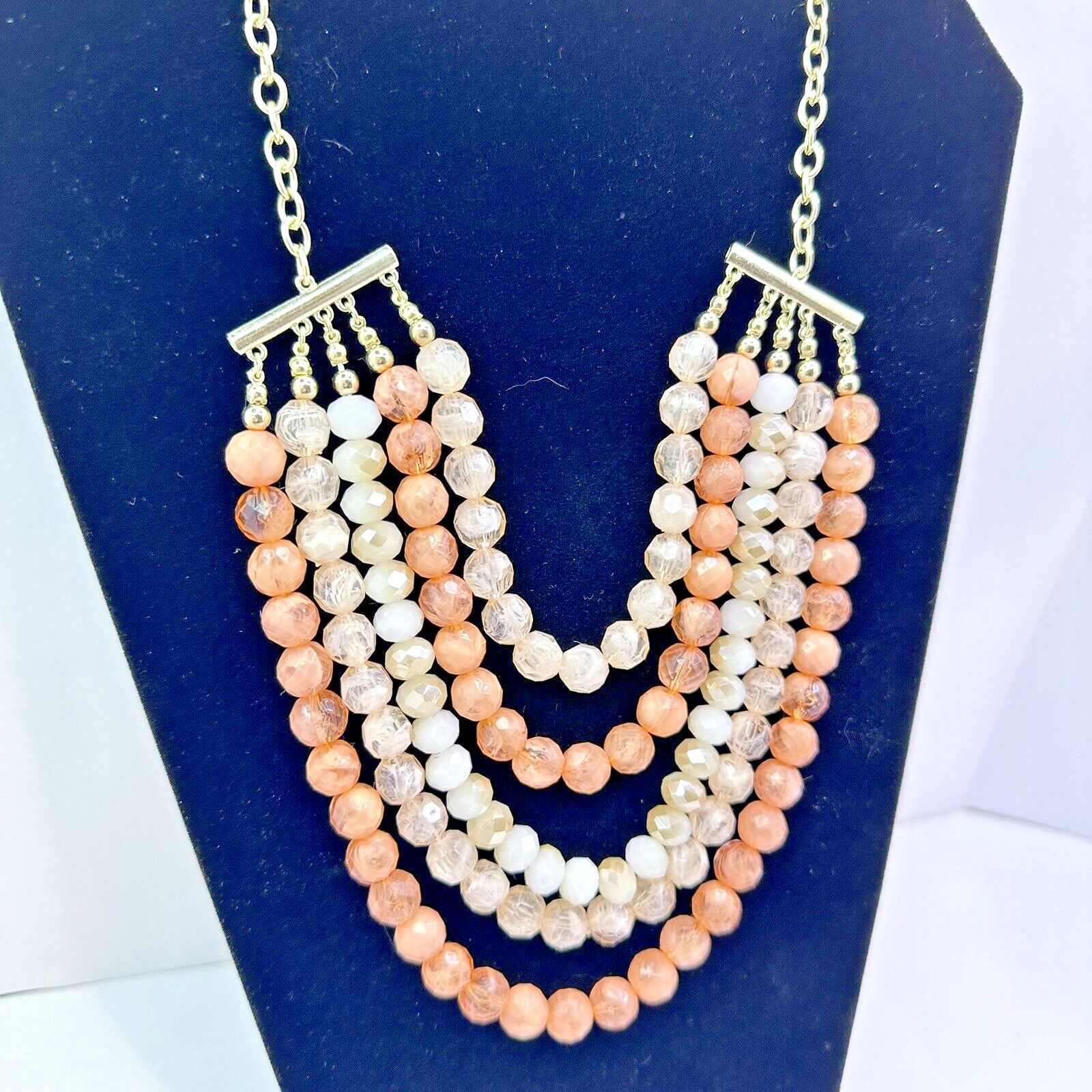 Lourdes NY Signed Multi Strand Necklace Peach Cream Faceted Beads Size ONE SIZE - 11 Thumbnail