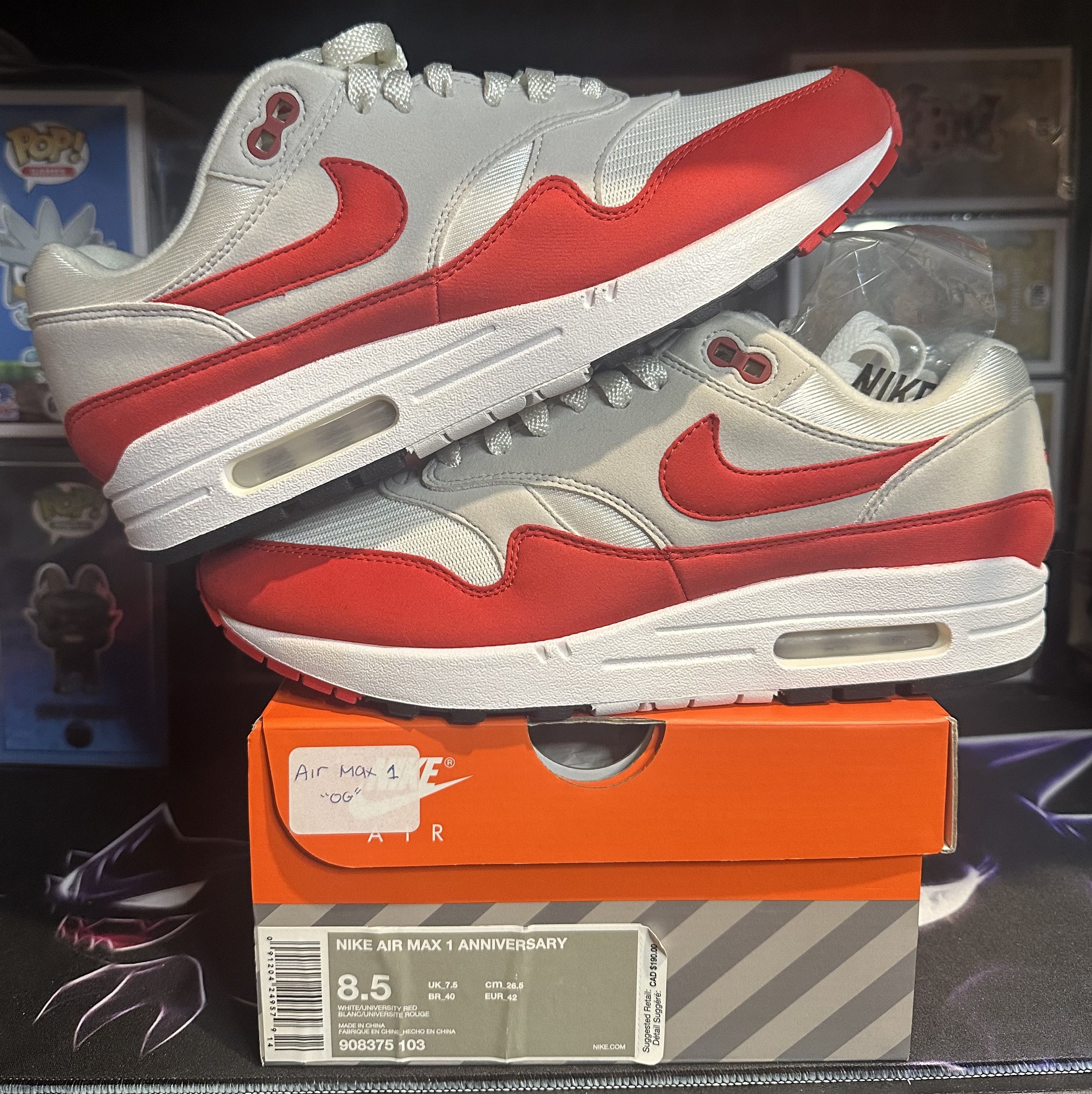 Nike Nike Air Max 1 Anniversary 'OG Red' 2017 Size US 8.5 / EU 41-42 - 3 Thumbnail
