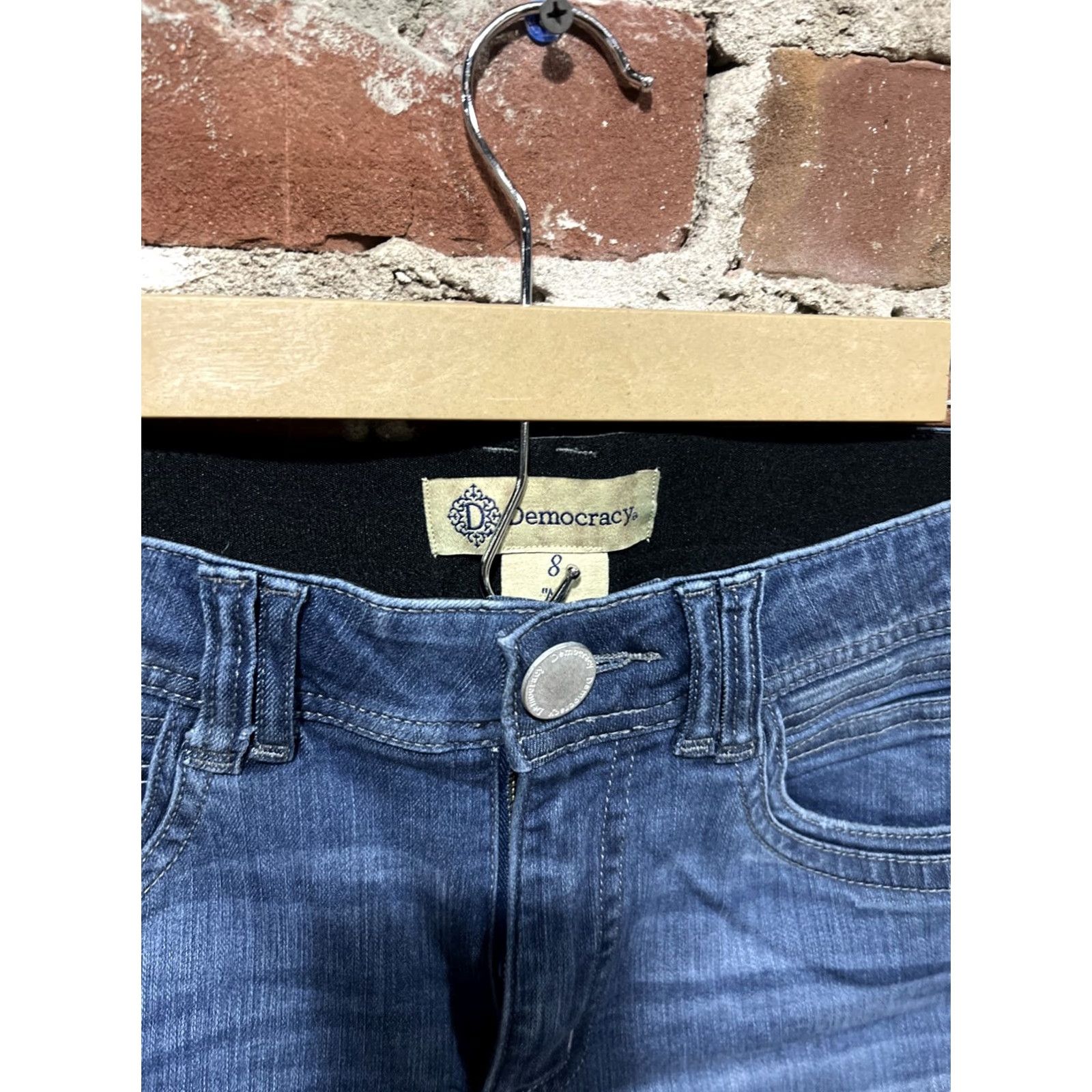 Vintage Democracy Jeans Womens Size 8 Denim Blue Distressed Bootcut Regular Rise Mid Inseam 27 in Logo Pocket Jeans Women Size 30" / US 8 / IT 44 - 2 Thumbnail