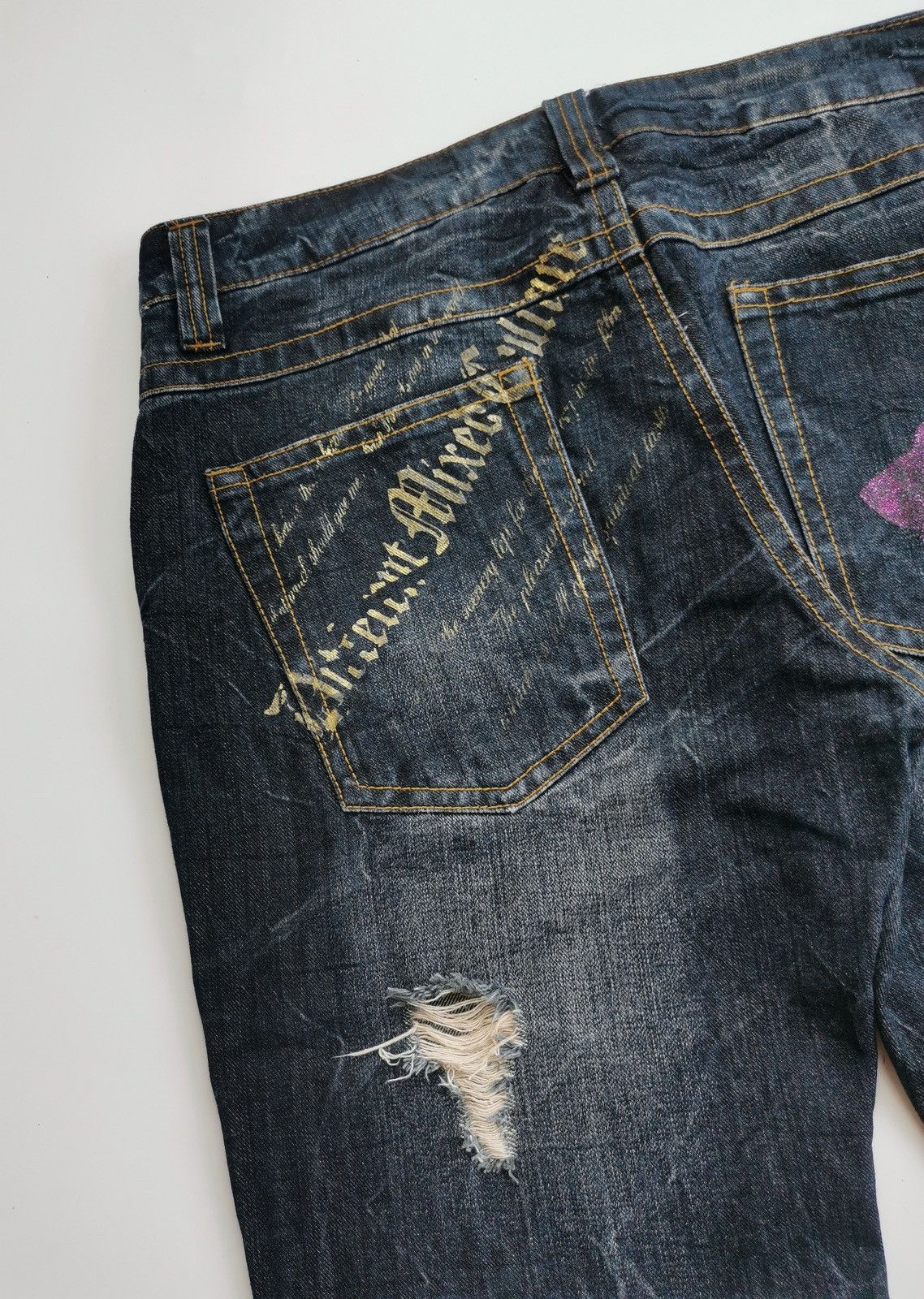 Tornado Mart Sorridere Japan Bootcut Cross Poem Print Distressed Jeans Size US 34 / EU 50 - 5 Thumbnail