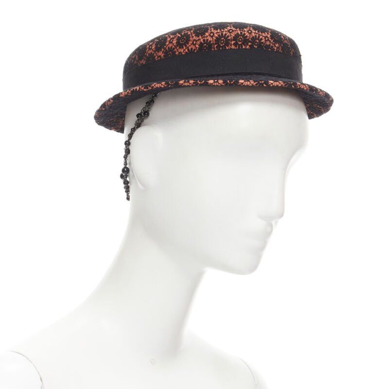Maison Michel MAISON MICHEL black floral lace orange felt black pearl chain fedora hat 52cm Size ONE SIZE - 1 Thumbnail