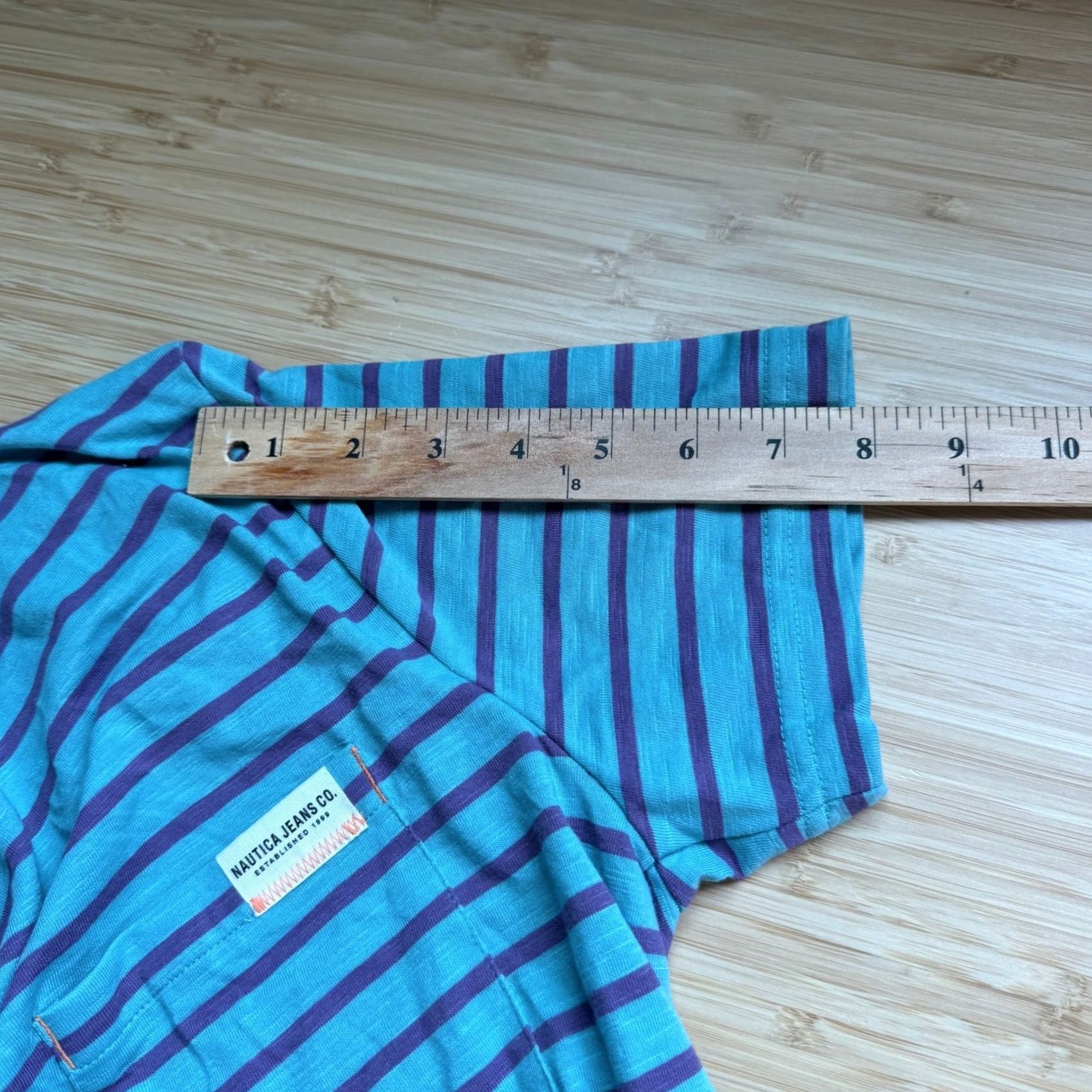 Nautica Nautica Jeans Co Mens S Striped Crewneck T-Shirt Dusty Turquoise Purple K45510 Size US S / EU 44-46 / 1 - 7 Thumbnail