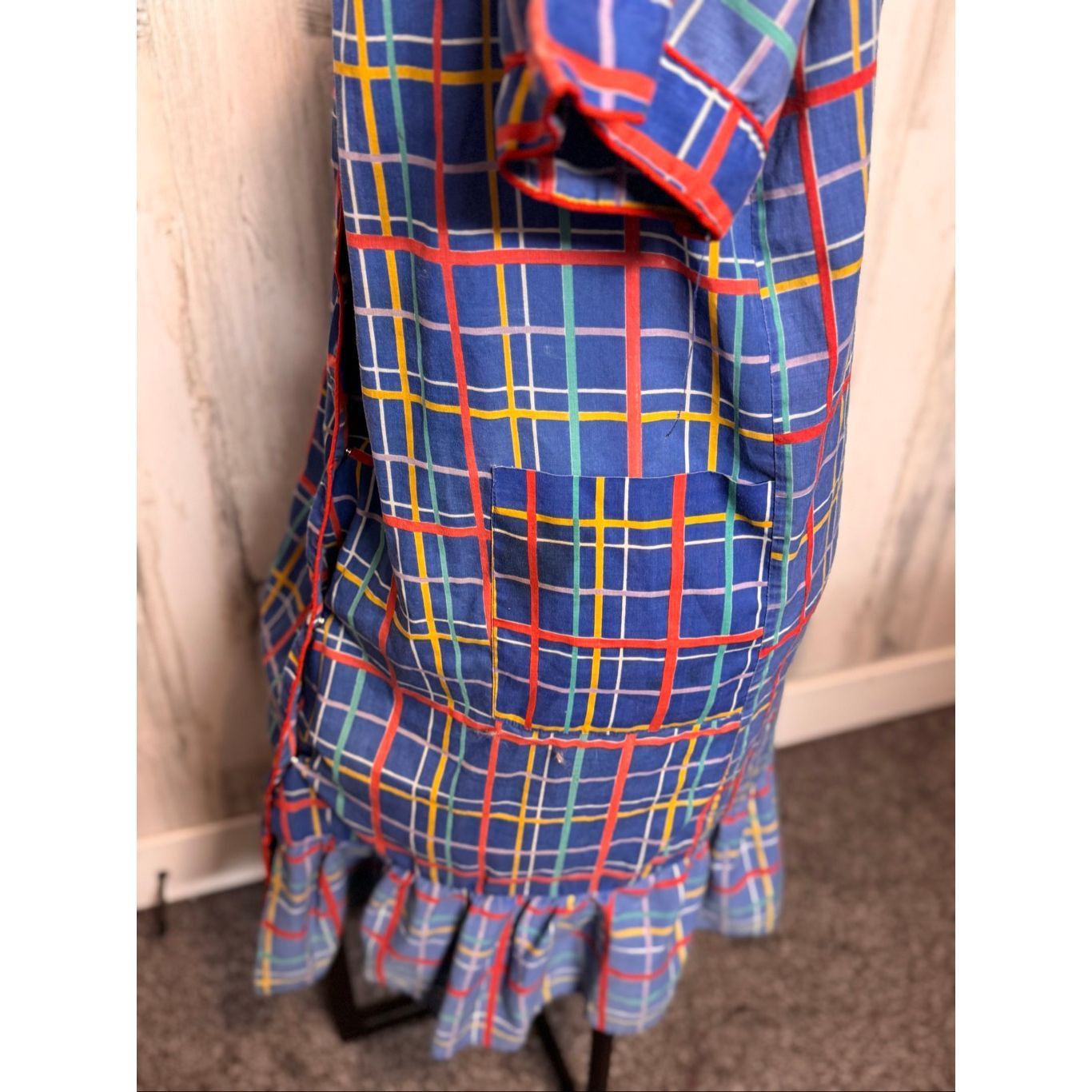Other Vintage Spotlight Blue Plaid Button Down Ruffle Hem Dress – Size XL / US 12-14 / IT 48-50 - 5 Thumbnail
