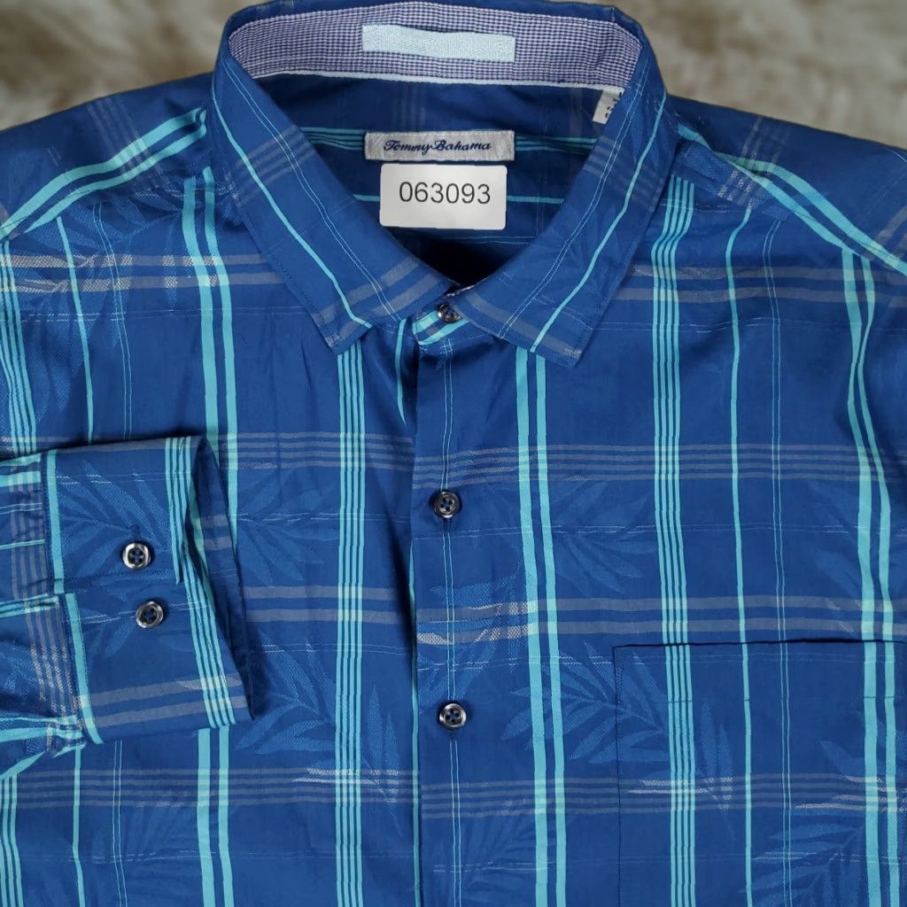 Tommy Bahama Tommy Bahama Blue Plaid Cotton Button-Up Shirt Long Sleeve Adult Large Mens Size US L / EU 52-54 / 3 - 1 Thumbnail