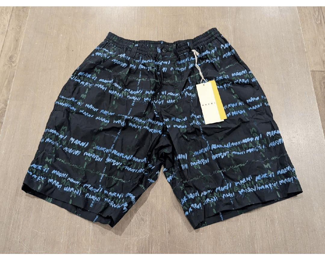 MARNI Logo Print Bermuda Shorts Black/Multi 54 US 38