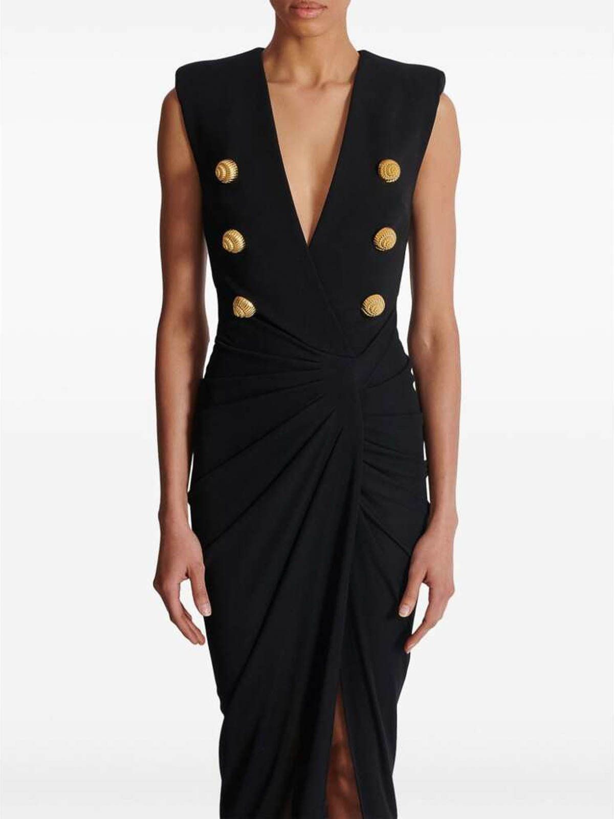 Balmain o1s1wg111025 Tailored Crepe Long Dress in Black Size XS / US 0-2 / IT 36-38 - 2 Thumbnail