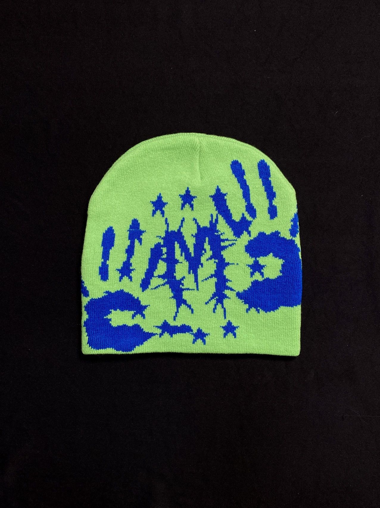Japanese Brand Rare Handprint Graphic Design No Cuff Knit Green Beanie OS Size ONE SIZE - 1 Thumbnail