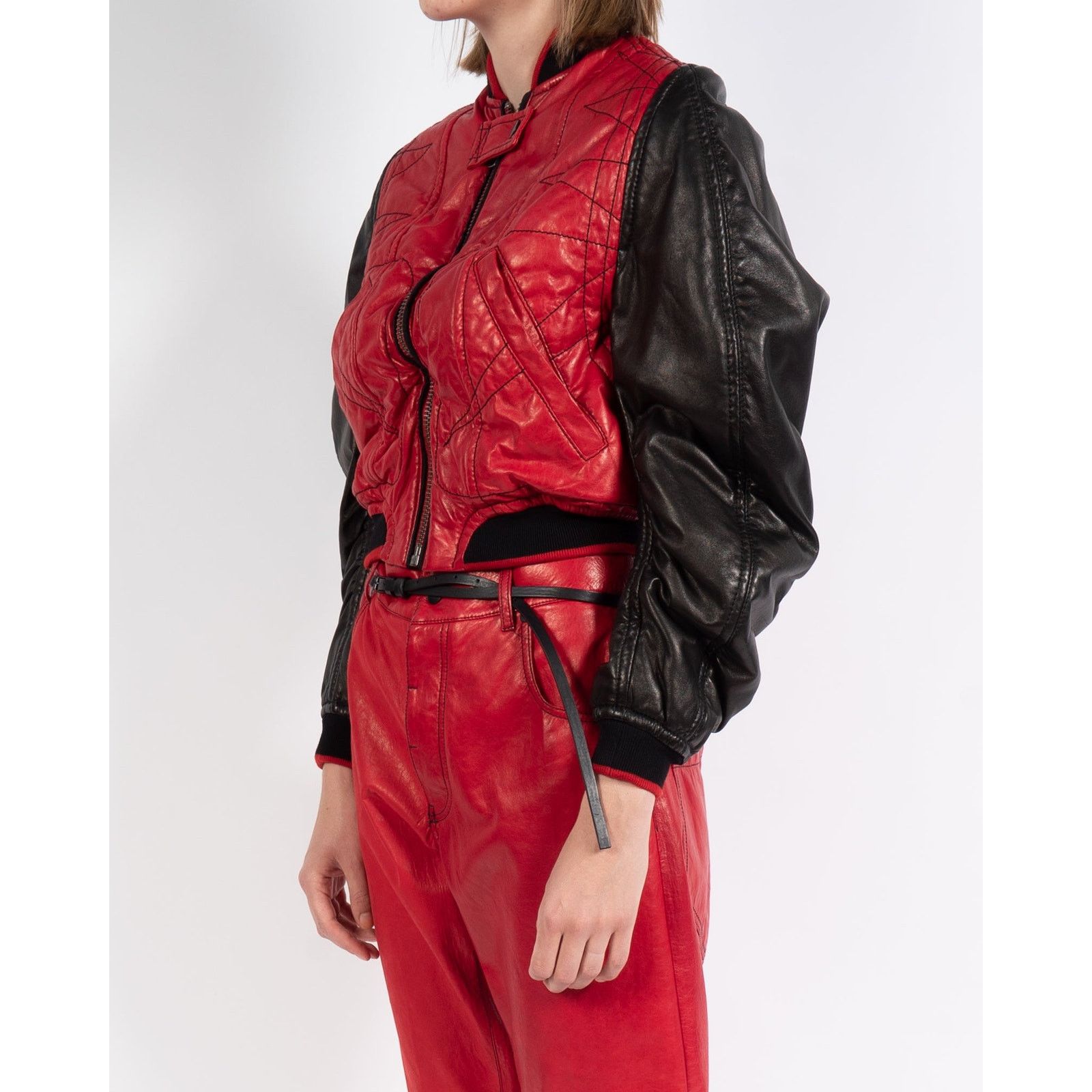 Haider Ackermann SS18 Round Bomber in Red & Black Leather Size XXS / US 00 / IT 34 - 5 Thumbnail