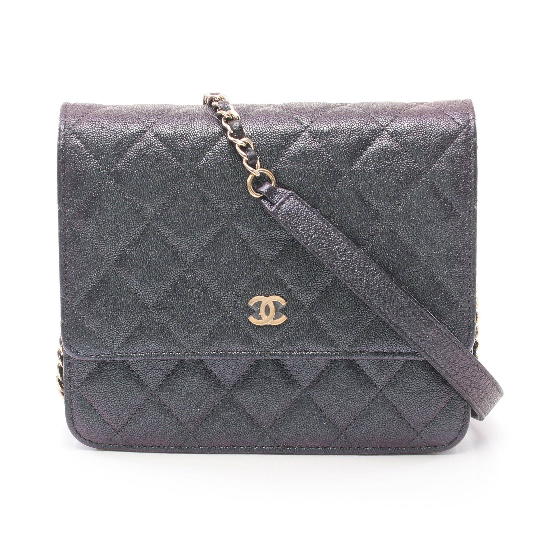 Chanel Matelasse Chain Shoulder Bag Caviar Skin Black Gold Aurora