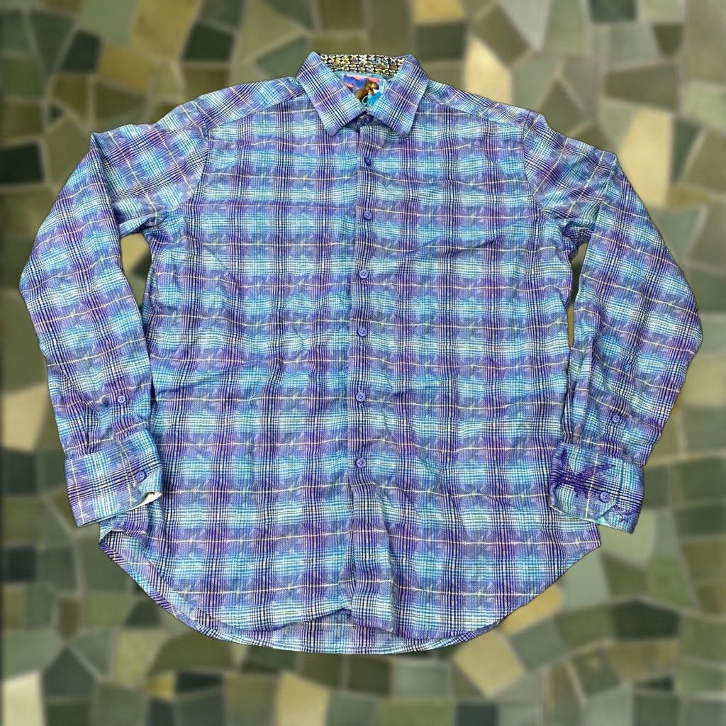 Robert Graham VINTAGE Robert Graham Shirt Mens Medium Blue Plaid Dinosaur Cuffs Classic Fit Size US M / EU 48-50 / 2 - 1 Thumbnail