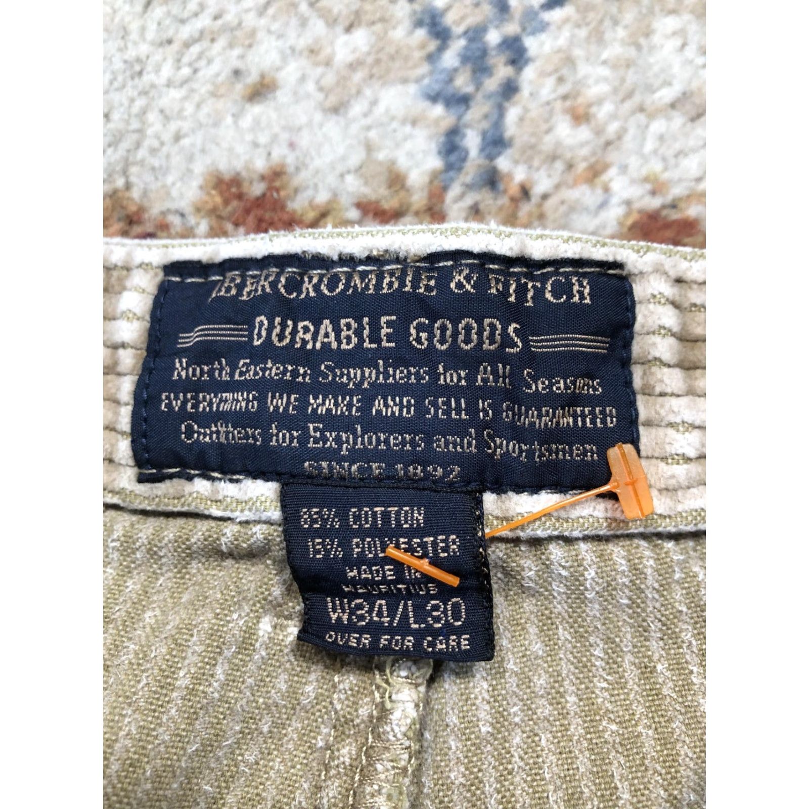 Abercrombie & Fitch VINTAGE Abercrombie & Fitch Corduroy Pants Mens 34x30 Khaki Zip Fly Chino Straight Pockets Beige 85% Cotton 15% Polyester Mens pants Size US 34 / EU 50 - 6 Thumbnail