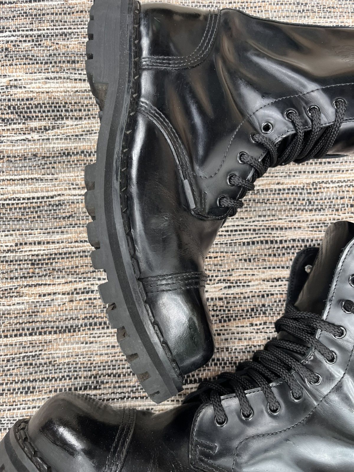 New Rock Vintage Steel Black Combat High Boots Military Biker Y2K Size US 10.5 / EU 43-44 - 7 Thumbnail