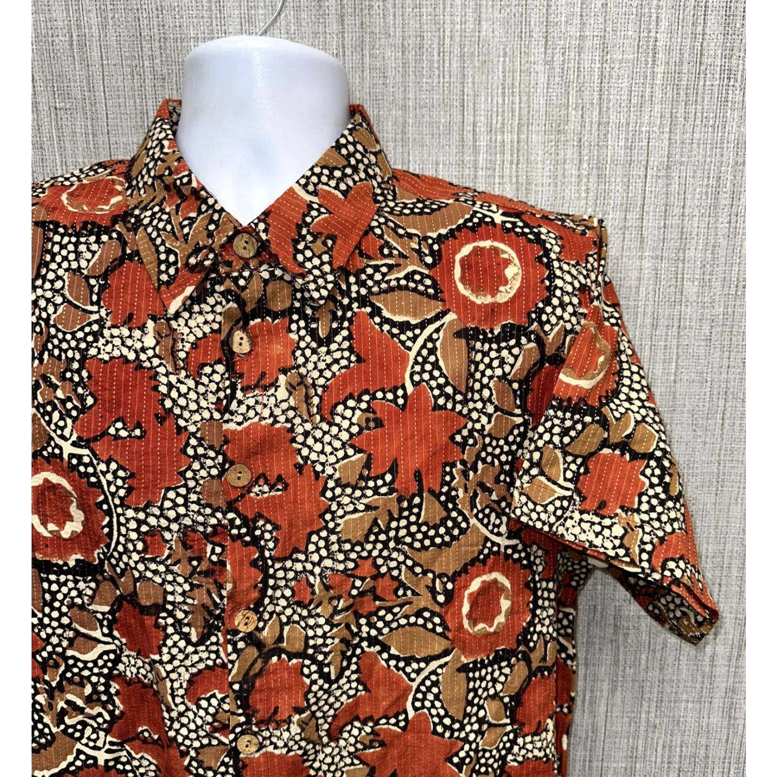 Vintage Lakhays Mens Orange/Black Geometric Short Sleeve Button Front Shirt Sz M Cotton Size US M / EU 48-50 / 2 - 2 Thumbnail