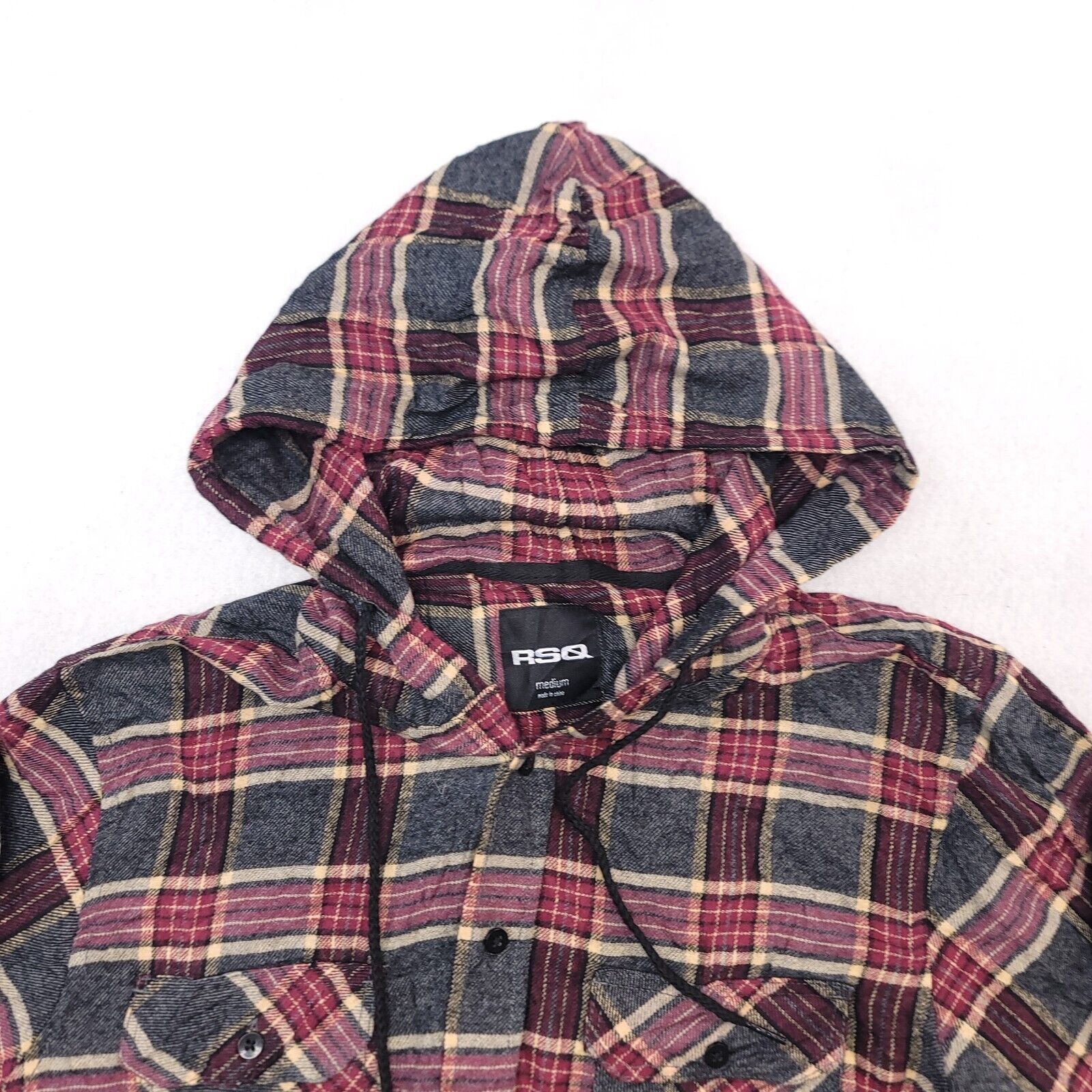 Rsq RSQ Casual Button Up Hoodie Mens Size Medium M Maroon Plaid Size US M / EU 48-50 / 2 - 1 Thumbnail