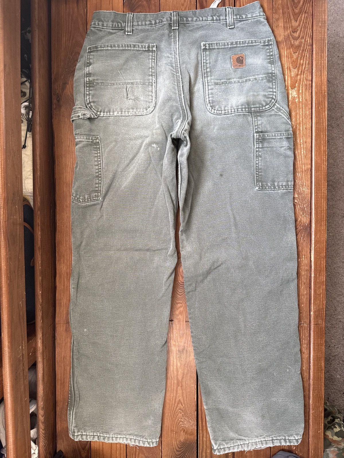 Vintage 90s Carhartt Green Distressed Faded Flannel Pants