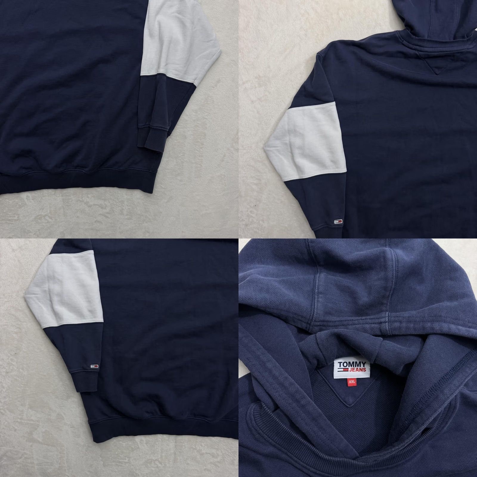 Tommy Hilfiger Tommy Hilfiger Hoodie Mens 2XL Blue Colorblock Fleece Pullover Crew Neck Sweatshirt Logo Embroidered Striped Pockets All Seasons Size US XXL / EU 58 / 5 - 9 Thumbnail