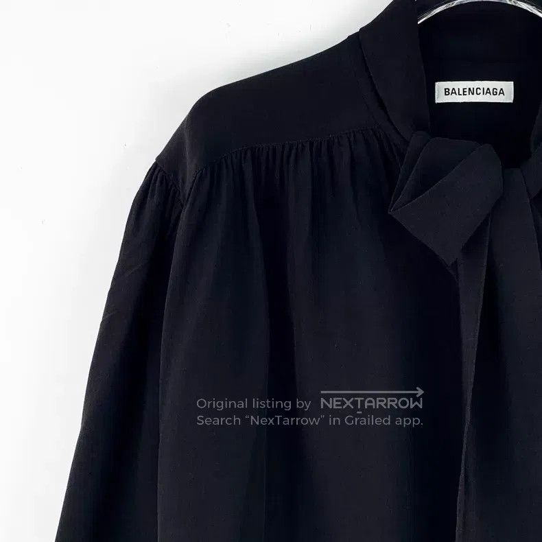 Balenciaga Balenciaga Black tie bow mulberry silk short sleeve shirt Size XS / US 0-2 / IT 36-38 - 3 Thumbnail