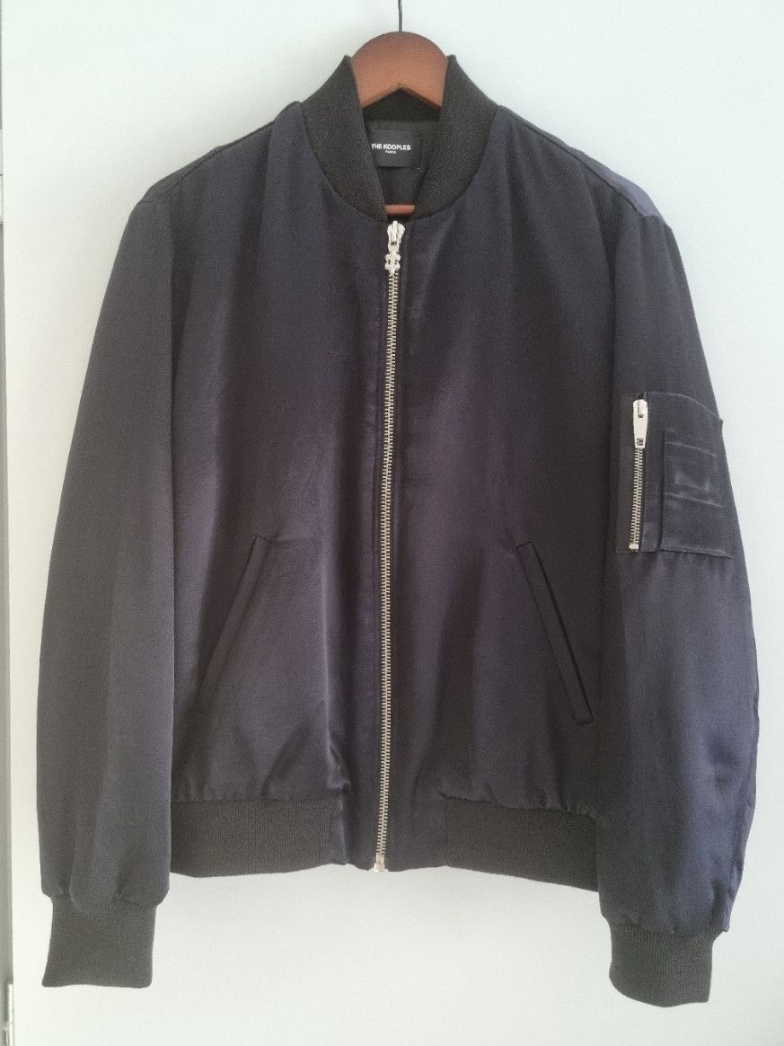 image of The Kooples Navy Satin Bomber Jacket, , Men's (Size Medium)