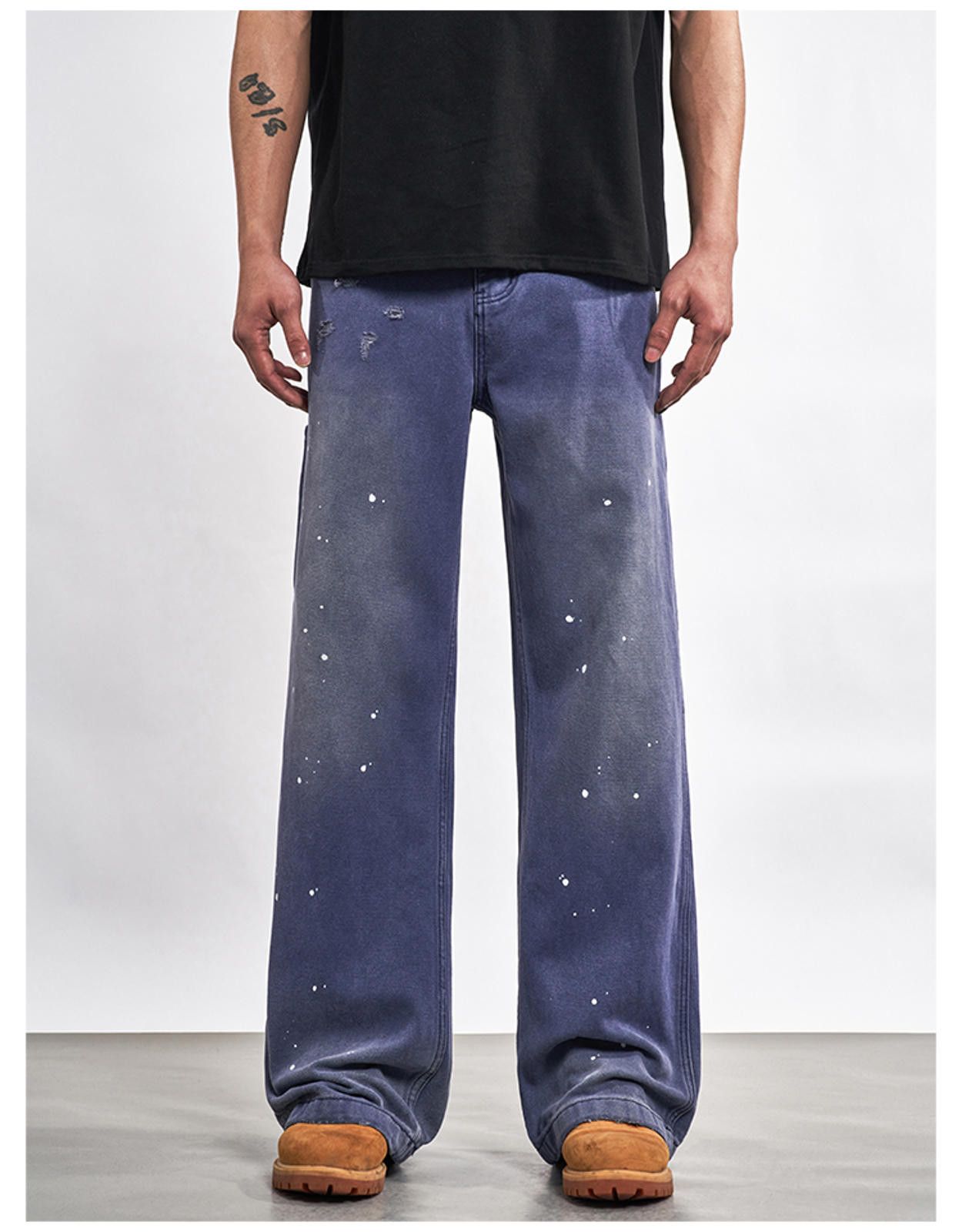 Vintage Purple Paint Splatter Straight Wide-Leg Jeans Size US 32 / EU 48 - 1 Thumbnail