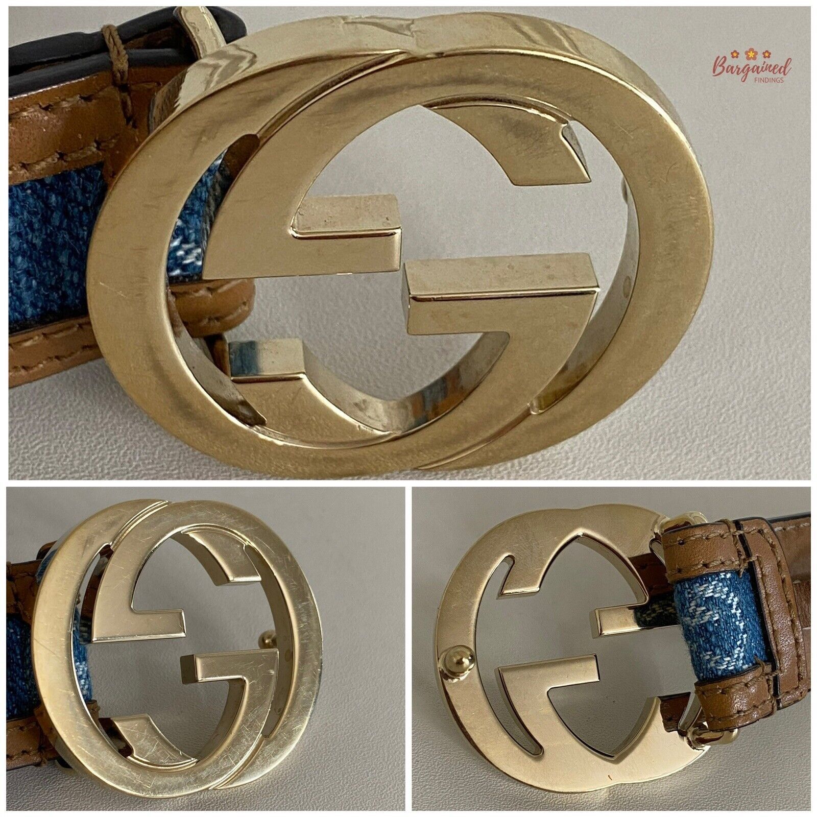 Gucci Gucci Blue GG Denim Leather Gold Interlocking G Buckle Belt Size 28 - 9 Thumbnail