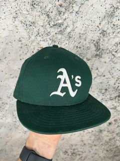 VTG 80s 90s MLB Oakland A's Athletics Green Yellow Stitch Mesh