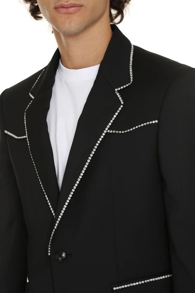 Amiri o1gr1nt1024 Crystal Trim Single Breasted Jacket in Black Size US M / EU 48-50 / 2 - 5 Thumbnail