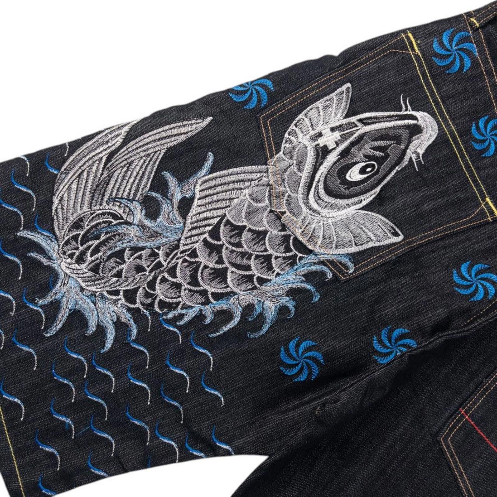 Designer Vintage Sugoi Embroidered Koi Fish Denim Jeans Size W32 Size US 32 / EU 48 - 5 Thumbnail