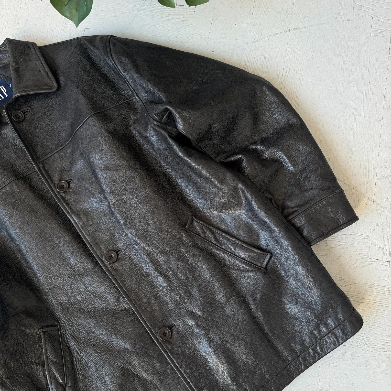 Gap Vintage 00s Gap Real Heavy Leather Collared Car Coat Size US M / EU 48-50 / 2 - 3 Thumbnail