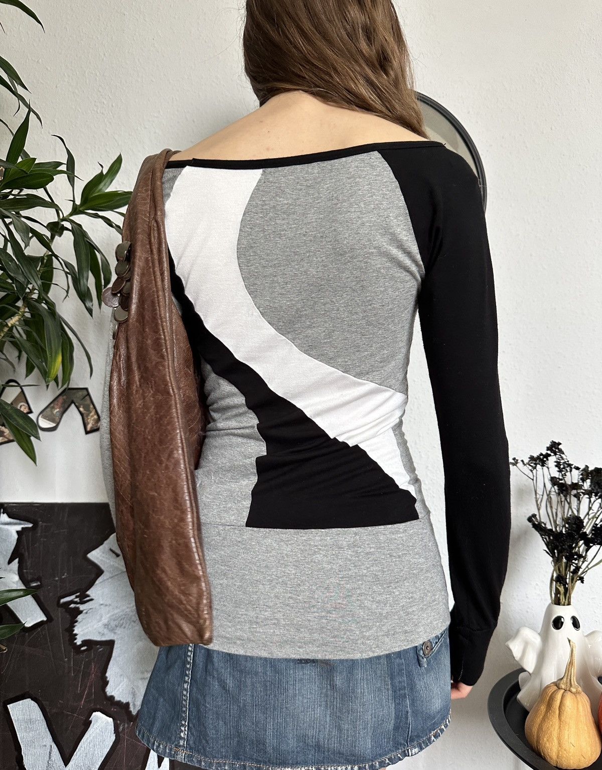 Beauty Beast × Seditionaries Skinny Soft Stretchy Vintage Patchwork Y2K Long-sleeve Top Size S / US 4 / IT 40 - 5 Thumbnail