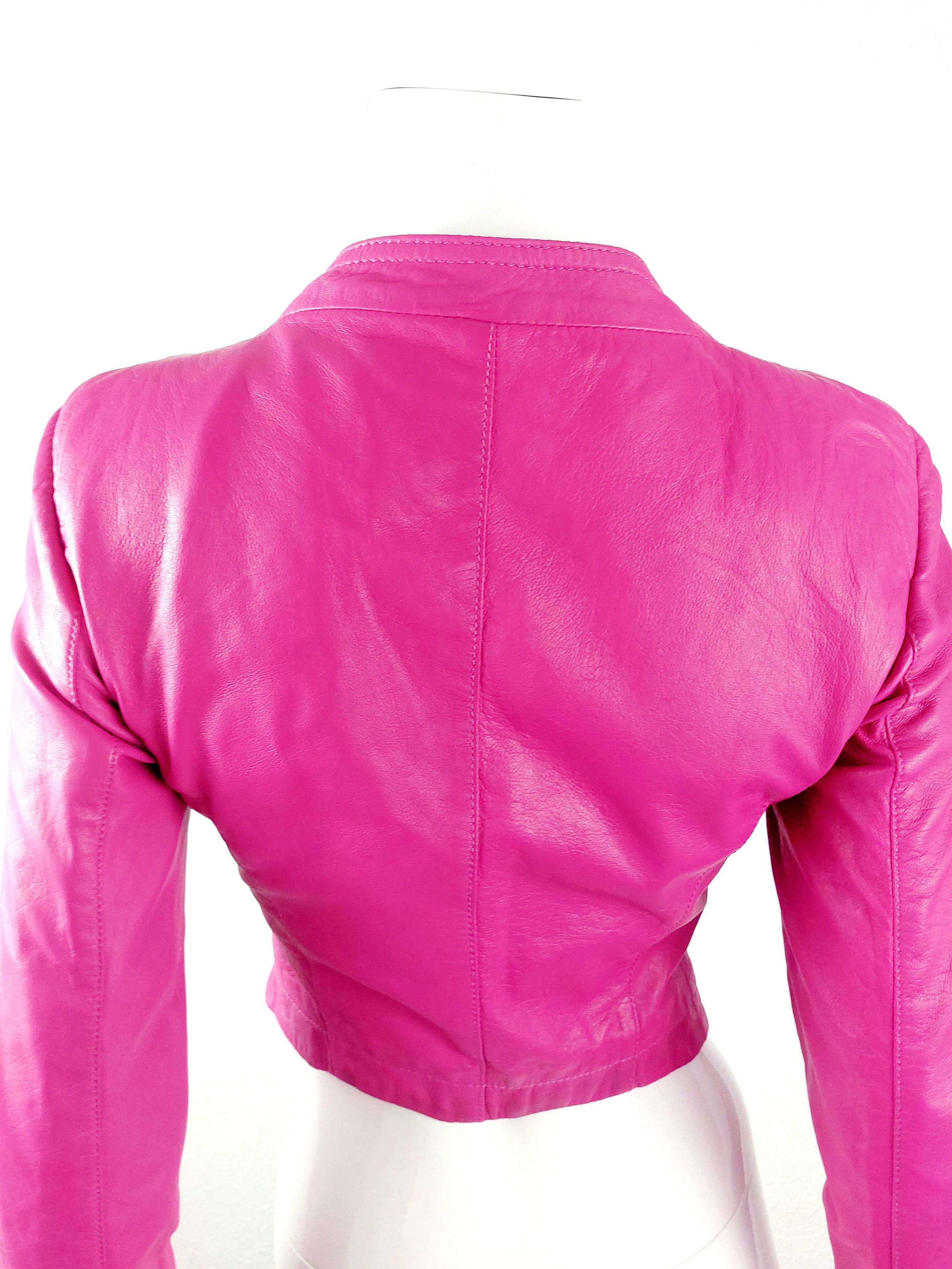 Miss Sixty Miss Sixty Hot Pink Leather Biker Moto Zip Barbie Jacket Size S / US 4 / IT 40 - 9 Thumbnail
