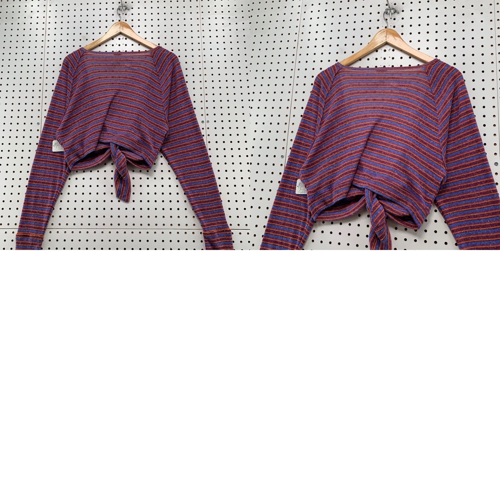 Free People Free People Blouse Women L Purple Linen Striped Cropped Tie V-Neck Casual NWT Size L / US 10 / IT 46 - 9 Thumbnail