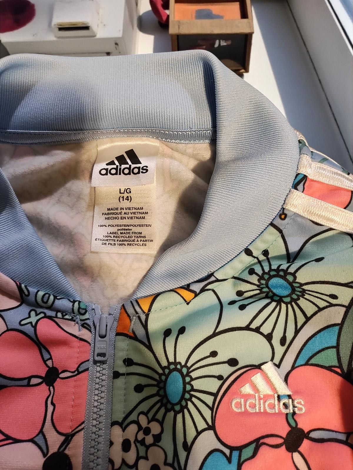 Adidas Adidas Girl's Floral Sweat Jacket Large (14) Size ONE SIZE - 6 Thumbnail