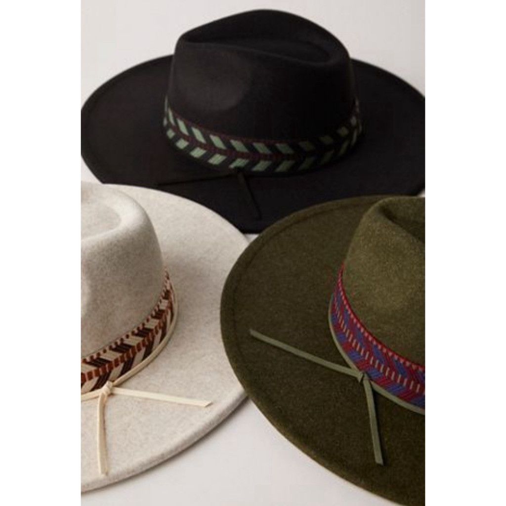Free People NWOT Free People Wide-Brim Wool Hat – Black with Green Band Size ONE SIZE - 2 Thumbnail