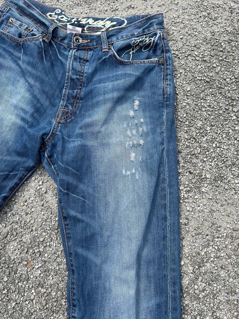 Christian Audigier × Ed Hardy × Vintage Ed hardy Embroidered Skull Denim Jeans Size US 34 / EU 50 - 5 Thumbnail