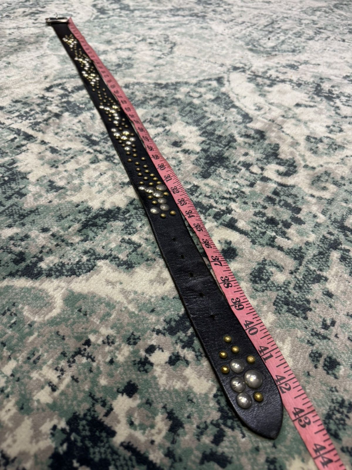 Genuine Leather TIBERIO FERRETTI GARRISON STUDDED LEATHER BELT ENGRAVED Size 38 - 2 Thumbnail