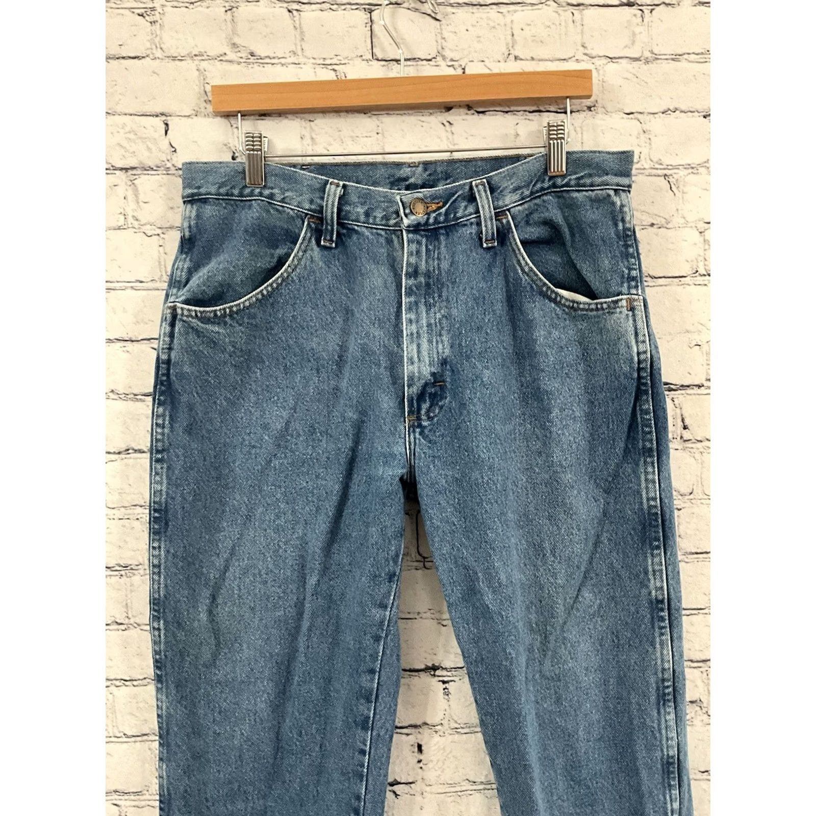 Denime VINTAGE Rustler Jeans Men Regular Fit Straight 34x29 Blue Denim 5-Pocket Distressed Logo 80s 90s Mens Size US 34 / EU 50 - 2 Thumbnail