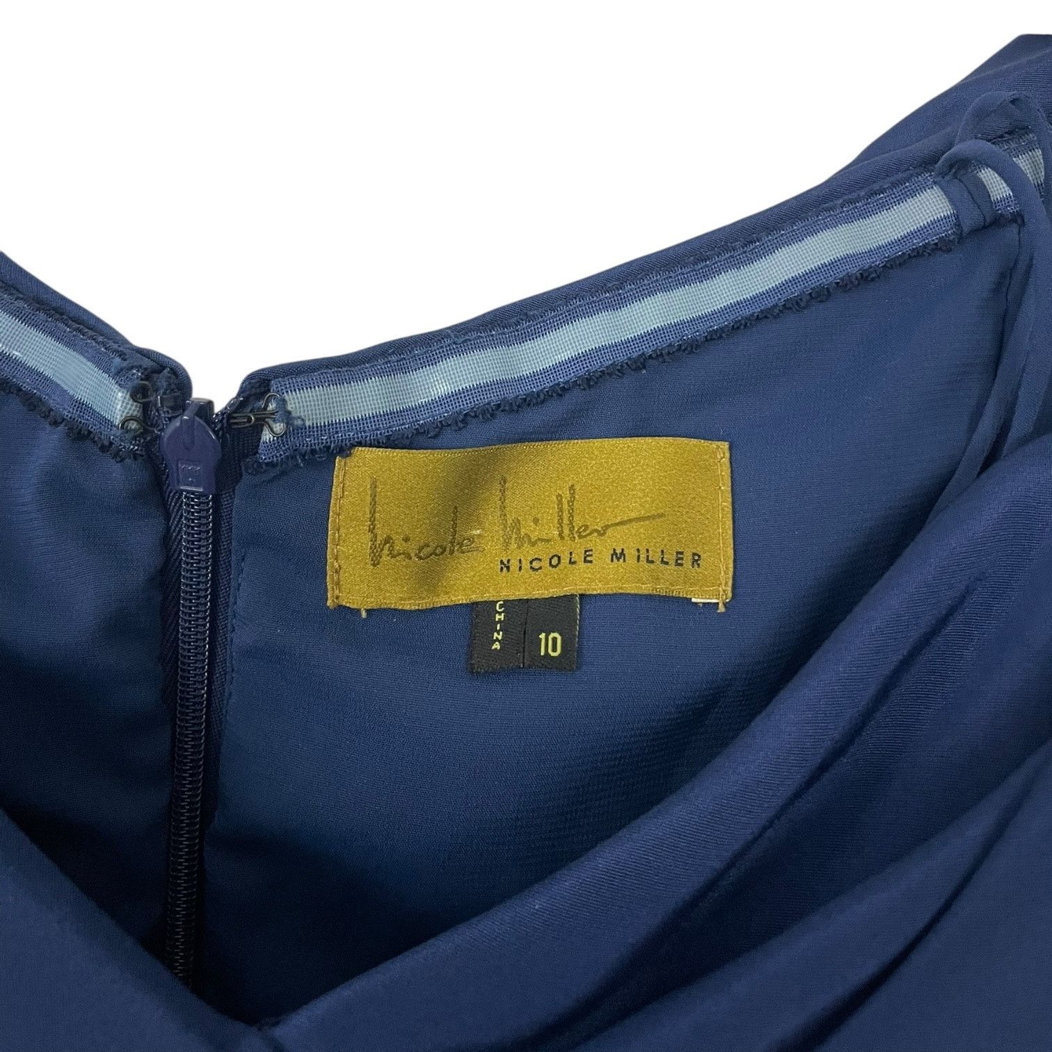 Nicole Miller Nicole Miller Blue Draped Cowl Neck Bodycon Mini Dress Size L / US 10 / IT 46 - 8 Thumbnail