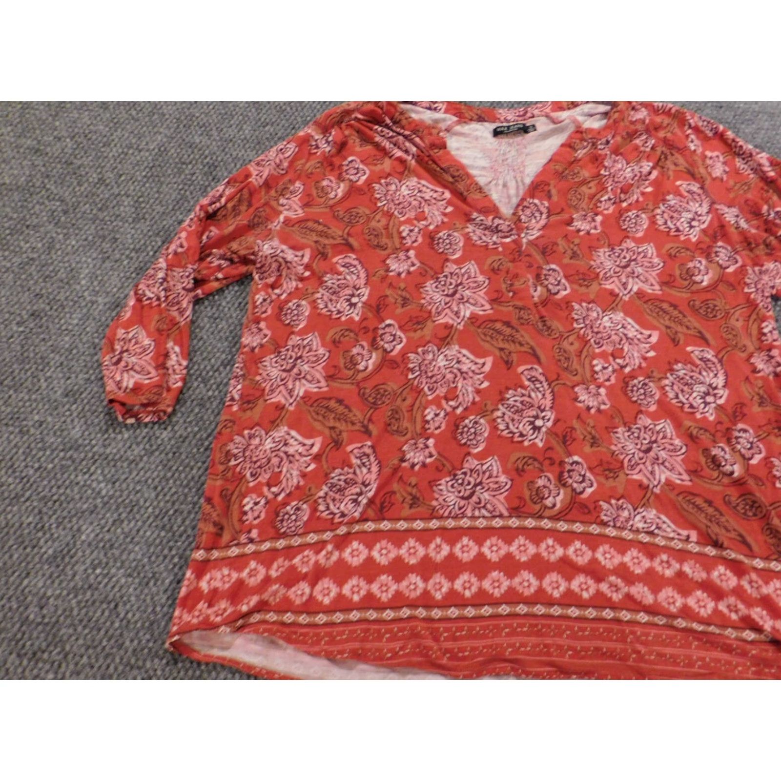 Vintage Max Jeans Blouse Womens 1X Plus Red Floral Pullover Stretch Size XL / US 12-14 / IT 48-50 - 4 Thumbnail